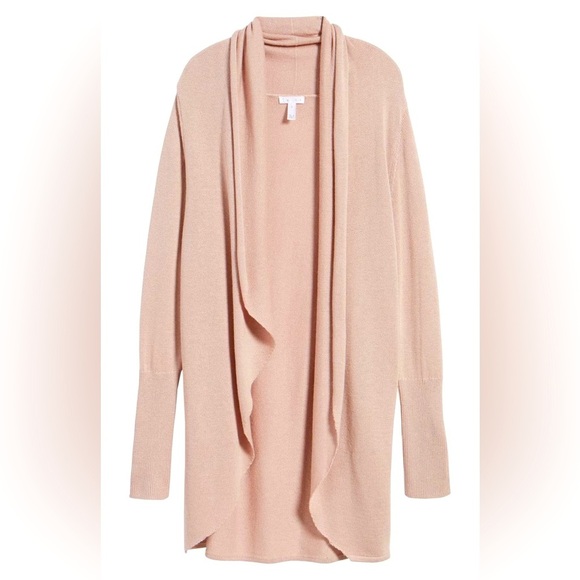 Leith Dusty Rose Mauve Wool Blend Open Front Knee Length Long Cozy Cardigan M - Picture 1 of 8